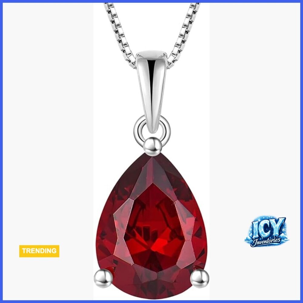 925 Sterling Silver Teardrop Pendant Necklace with Pear Cut Ruby